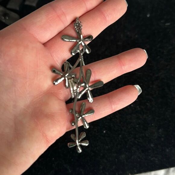 Pewter Tone Flower Cluster Statement Necklace - Picture 4 of 5